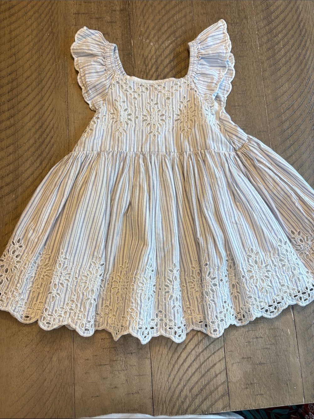 GAP White and Light Blue Striped Eyelet Dress